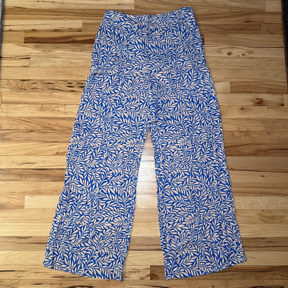 Diane Von Furstenberg DVF Wide Leg Palazzo Trouser Leaf Print
